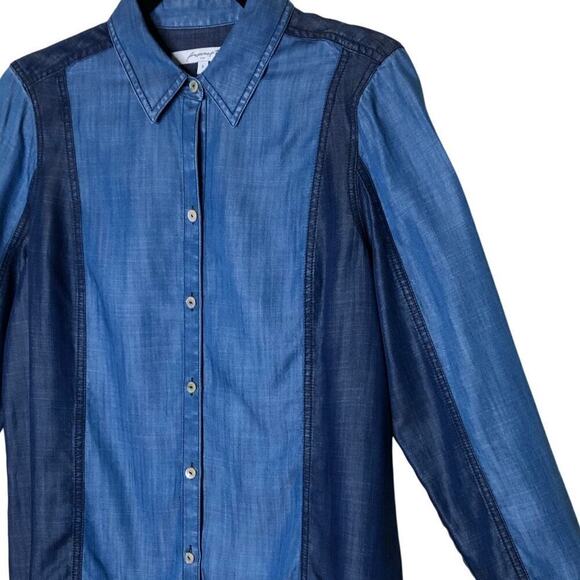 Foxcroft Women's Button-up Shirt Tencel Long Sleeve Shirt Color Block Retro - Picture 4 of 13